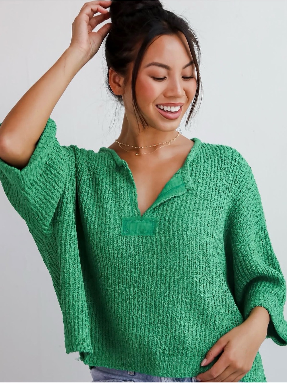 Bobbles & Lace Pull Over Sweater Top Sz S Green Preppy Fall Trendy